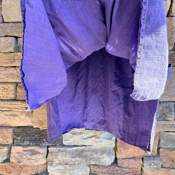 Gudrun Sjogden M Purple Linen Blend Pleated Henley Popover Women's Tunic Top - Picture 7 of 12
